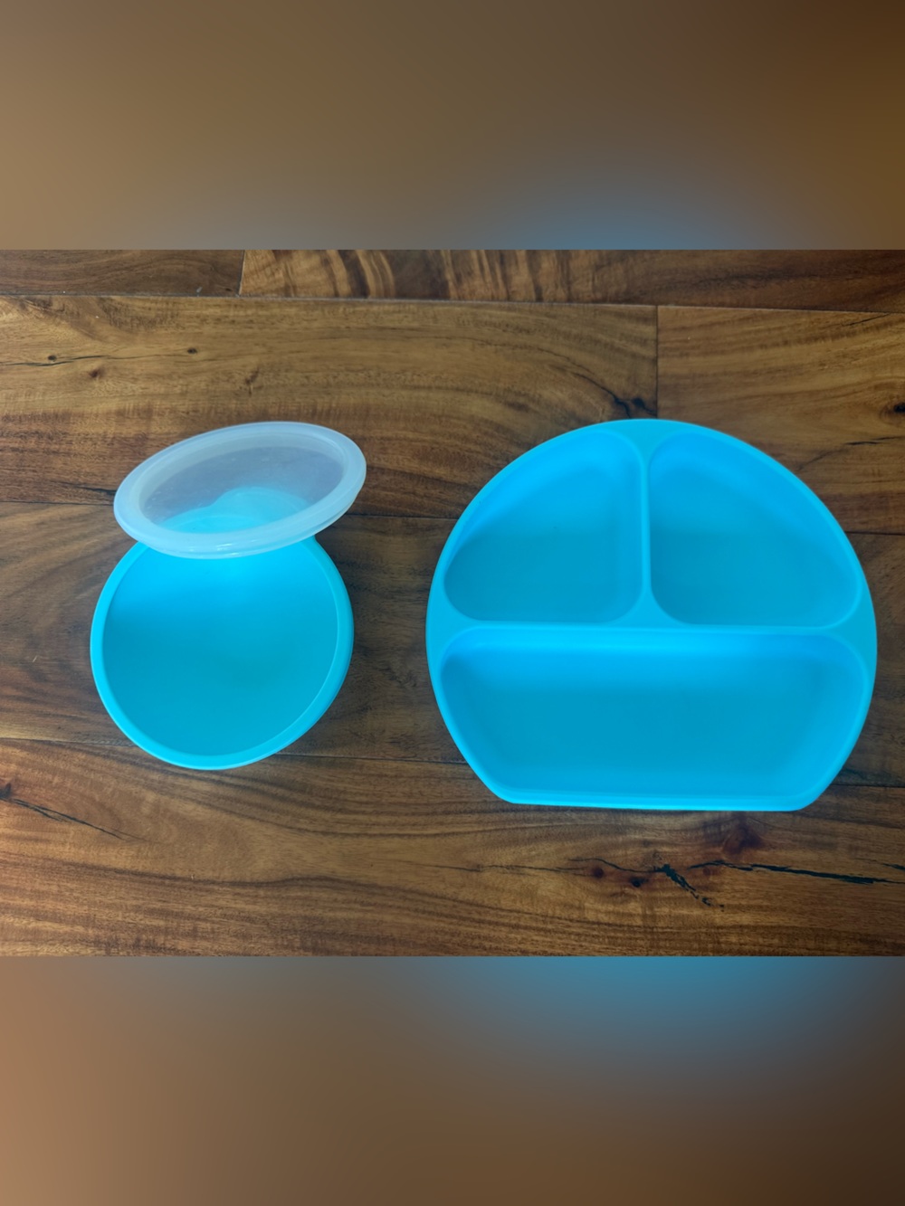 Bumkins Blue Silicone Divided Plate and Snack Cup Set